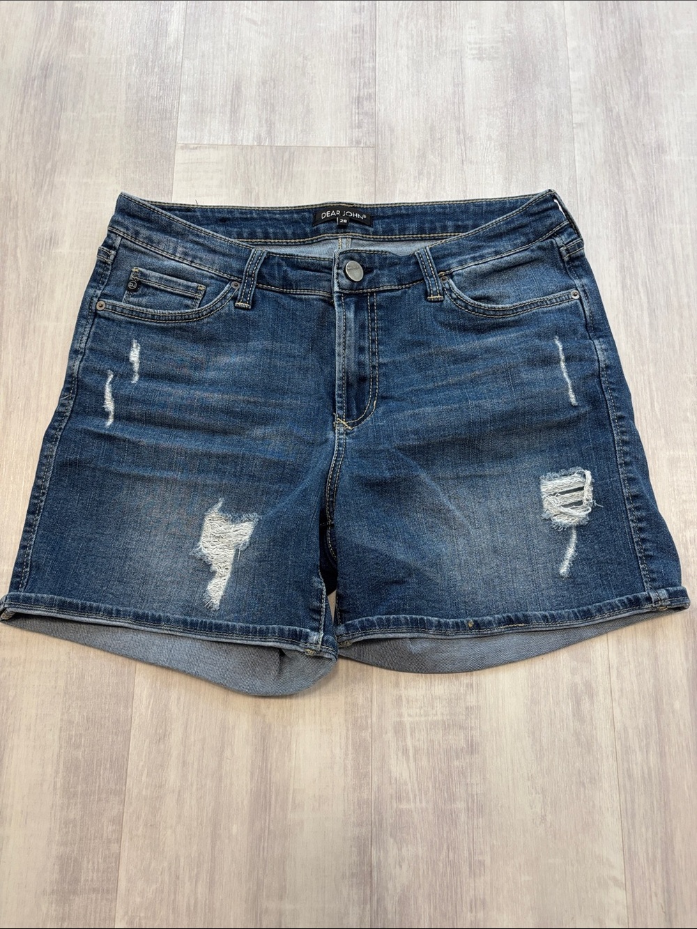 Dear John Medium Wash Distressed Denim Shorts